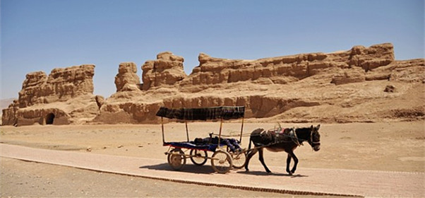 新疆吐鲁番高昌故城驴车旅游图片